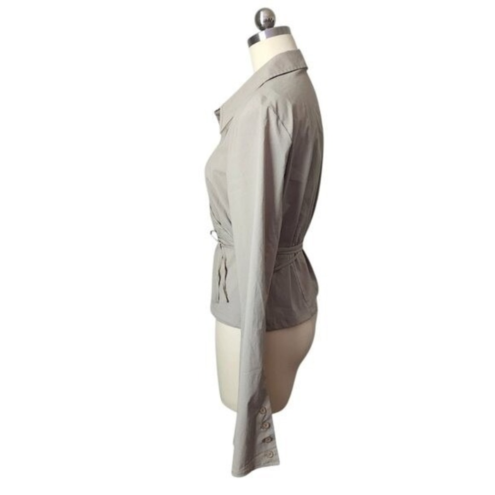 BUFFALO DAVID BITTON Y2K Olive Green Wrap Blouse Tie Waist Flare Sleeve Top L - Picture 6 of 11